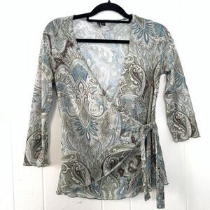 Vtg Molly Maxi Womens Medium Shirt Sheer Wrap Paisley 90s Y2K Coquette Soft Glam